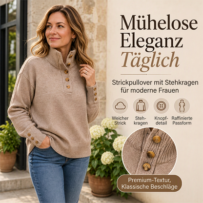 Locker gestrickter Damenpullover mit Stehkragen