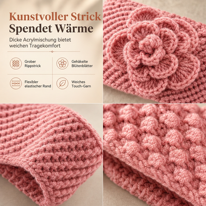 Breites gestricktes Ohrenschutz-Stirnband für Damen, winterlich warmes Haar-Accessoire mit Blumenmuster