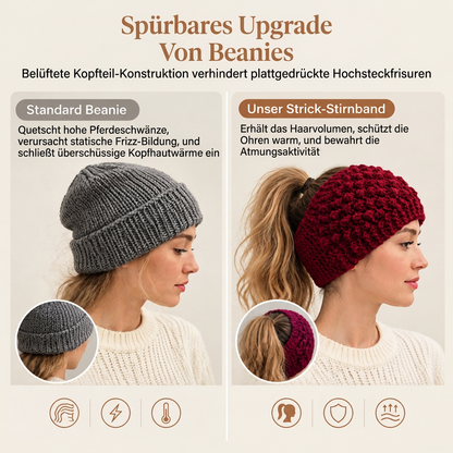 Breites gestricktes Ohrenschutz-Stirnband für Damen, winterlich warmes Haar-Accessoire mit Blumenmuster