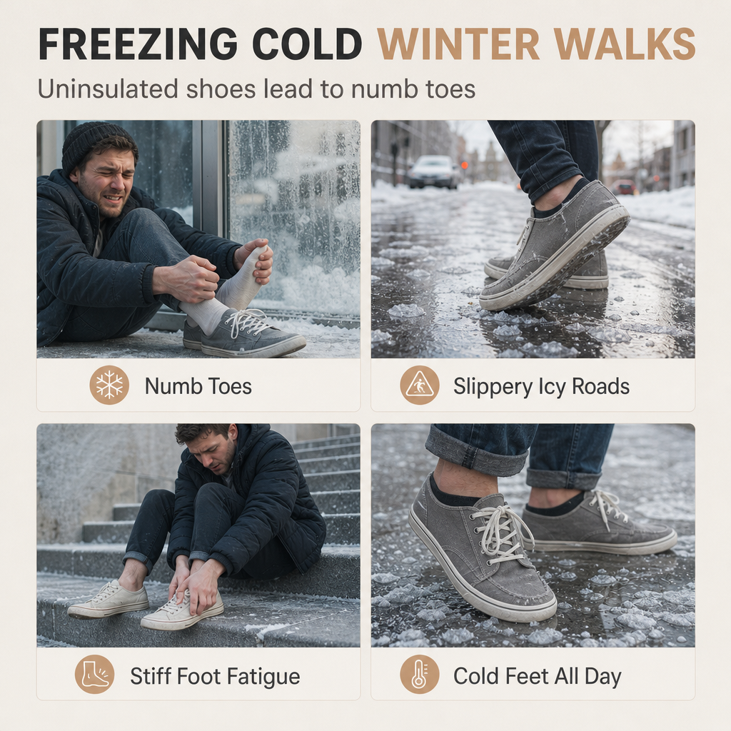 Warme Damen-Winterstiefel – Schneestiefel zum Hineinschlüpfen, rutschfest, weit geschnitten, gefüttert und bequem für Spaziergänge im Alltag.