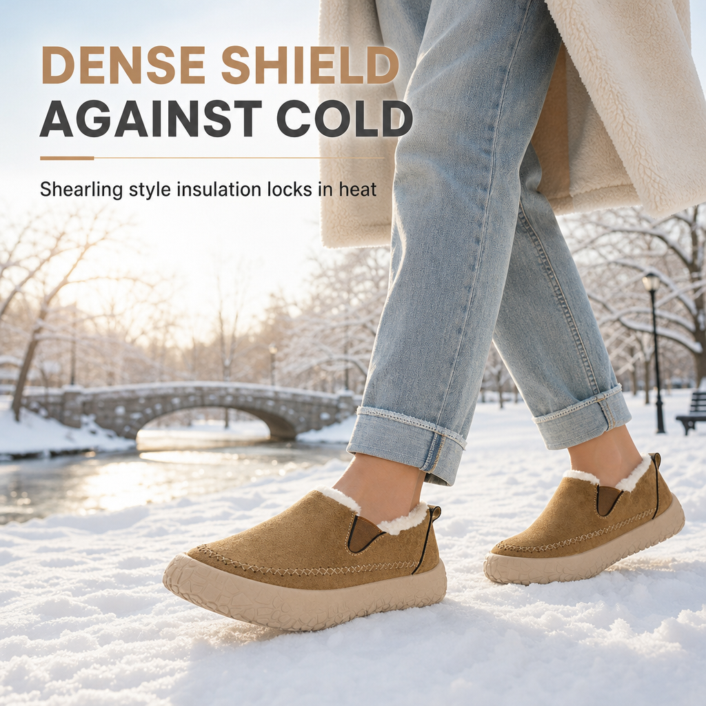 Warme Damen-Winterstiefel – Schneestiefel zum Hineinschlüpfen, rutschfest, weit geschnitten, gefüttert und bequem für Spaziergänge im Alltag.