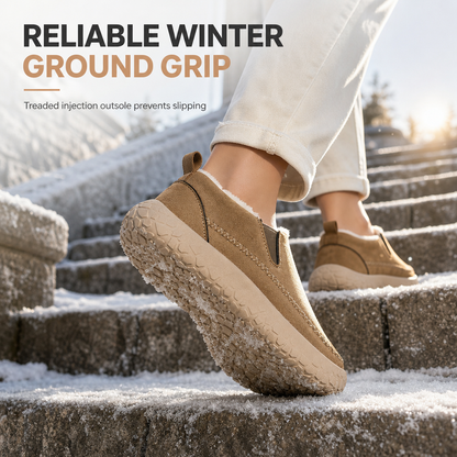 Warme Damen-Winterstiefel – Schneestiefel zum Hineinschlüpfen, rutschfest, weit geschnitten, gefüttert und bequem für Spaziergänge im Alltag.