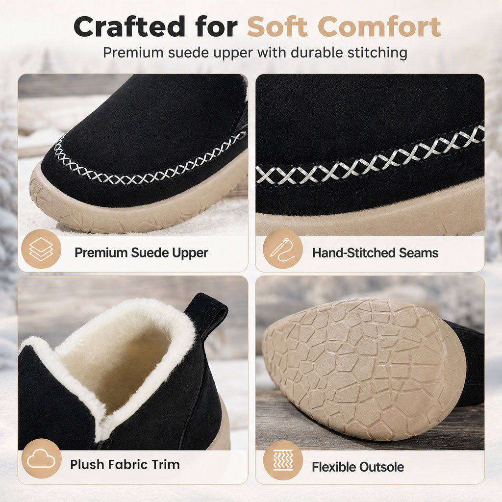 Warme Damen-Winterstiefel – Schneestiefel zum Hineinschlüpfen, rutschfest, weit geschnitten, gefüttert und bequem für Spaziergänge im Alltag.