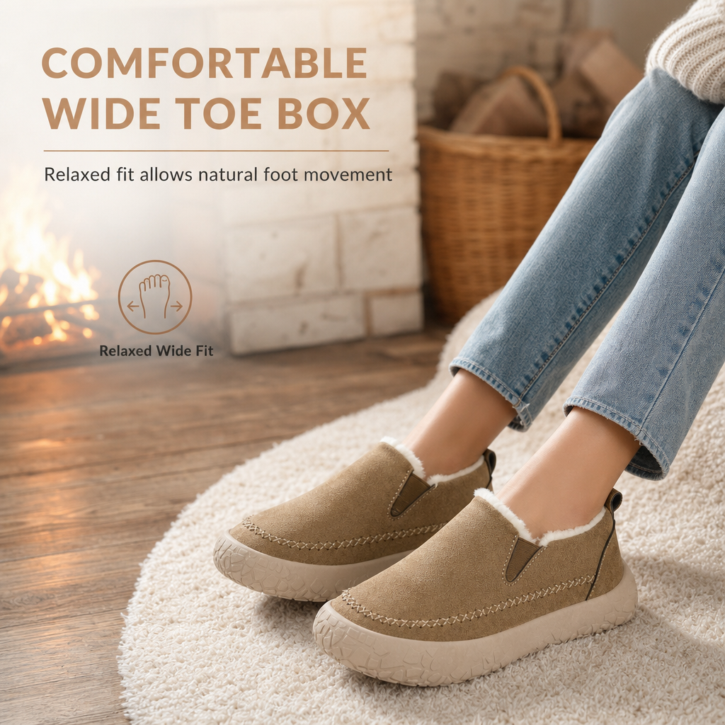 Warme Damen-Winterstiefel – Schneestiefel zum Hineinschlüpfen, rutschfest, weit geschnitten, gefüttert und bequem für Spaziergänge im Alltag.