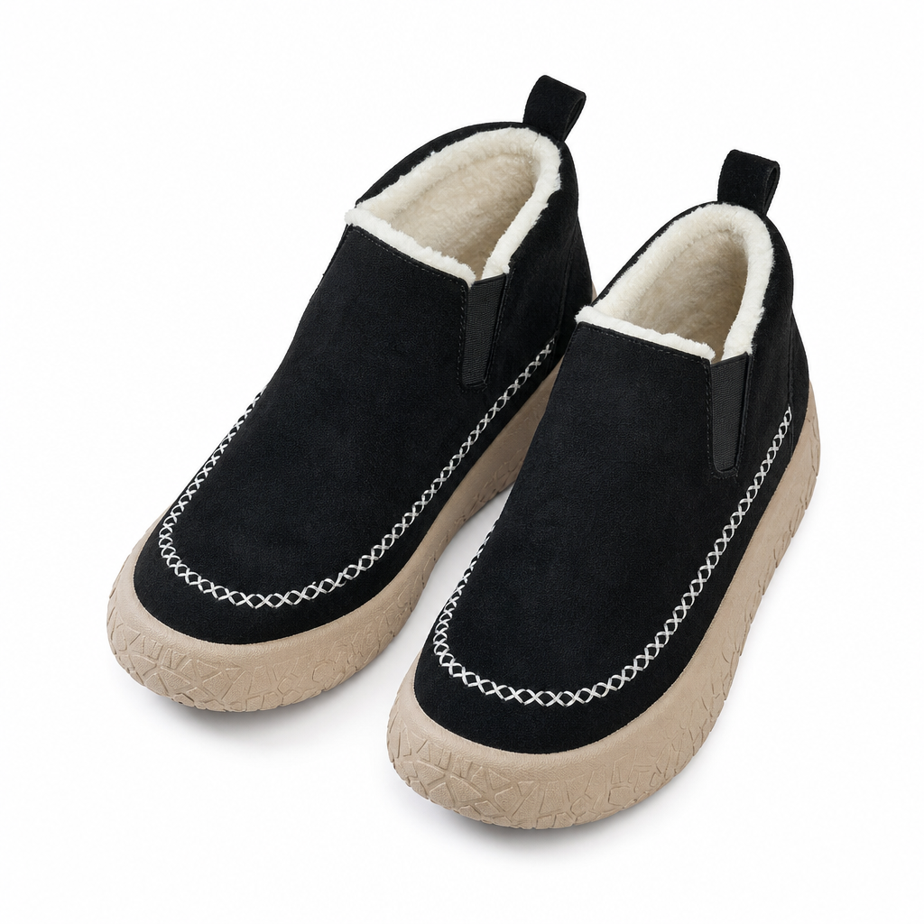 Warme Damen-Winterstiefel – Schneestiefel zum Hineinschlüpfen, rutschfest, weit geschnitten, gefüttert und bequem für Spaziergänge im Alltag.