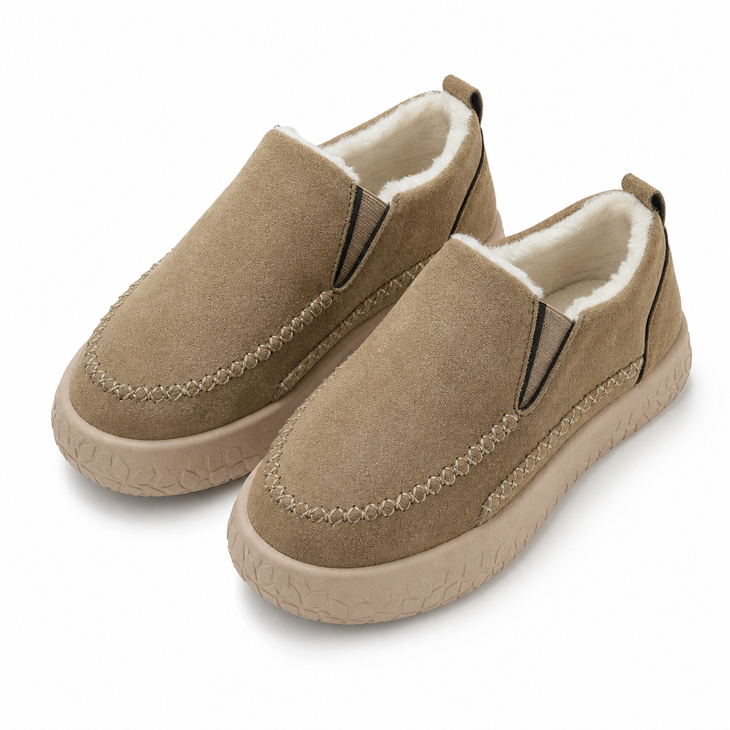 Warme Damen-Winterstiefel – Schneestiefel zum Hineinschlüpfen, rutschfest, weit geschnitten, gefüttert und bequem für Spaziergänge im Alltag.