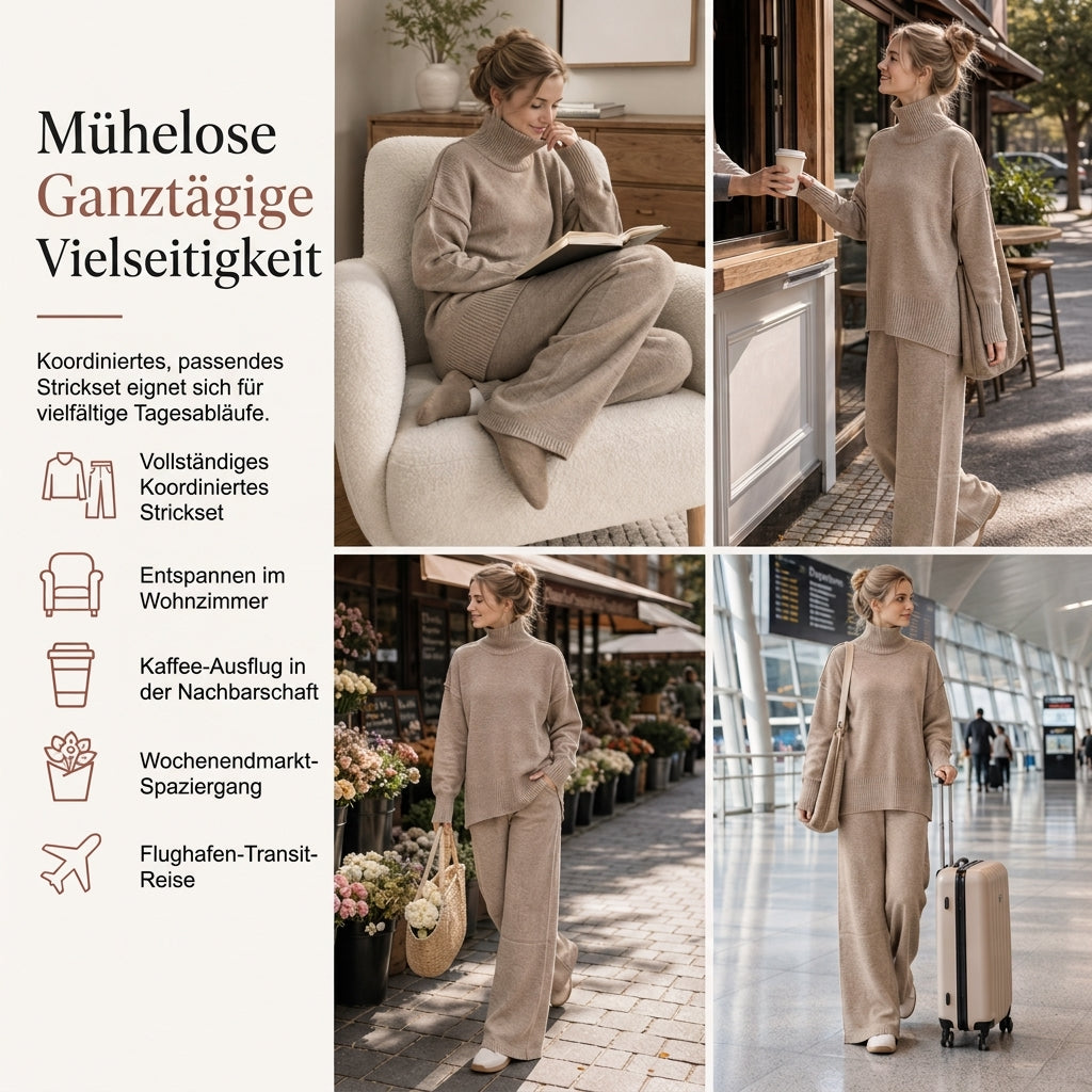 🔥Heiß begehrt: 50% Rabatt + Gratis Versand!🔥 Zweiteiliges Damen-Set aus lockerer Rollkragenpullover und Strickhose - Locker, dick, warm für Herbst und Winter