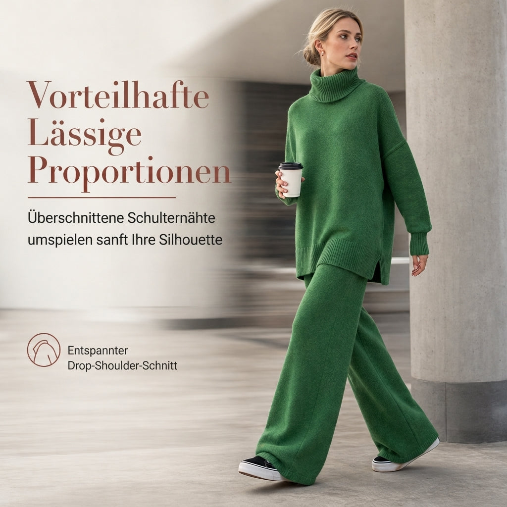🔥Heiß begehrt: 50% Rabatt + Gratis Versand!🔥 Zweiteiliges Damen-Set aus lockerer Rollkragenpullover und Strickhose - Locker, dick, warm für Herbst und Winter