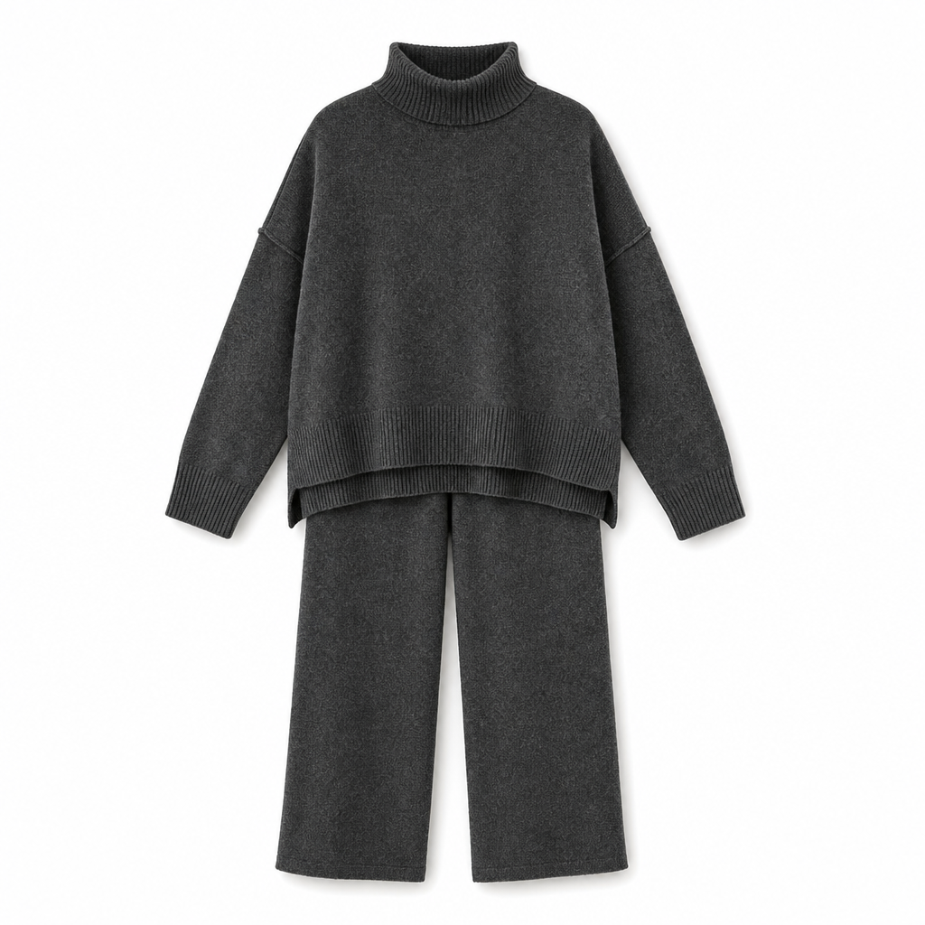 🔥Heiß begehrt: 50% Rabatt + Gratis Versand!🔥 Zweiteiliges Damen-Set aus lockerer Rollkragenpullover und Strickhose - Locker, dick, warm für Herbst und Winter