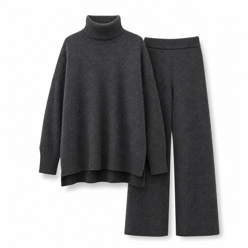 🔥Heiß begehrt: 50% Rabatt + Gratis Versand!🔥 Zweiteiliges Damen-Set aus lockerer Rollkragenpullover und Strickhose - Locker, dick, warm für Herbst und Winter