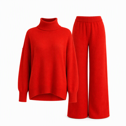 🔥Heiß begehrt: 50% Rabatt + Gratis Versand!🔥 Zweiteiliges Damen-Set aus lockerer Rollkragenpullover und Strickhose - Locker, dick, warm für Herbst und Winter