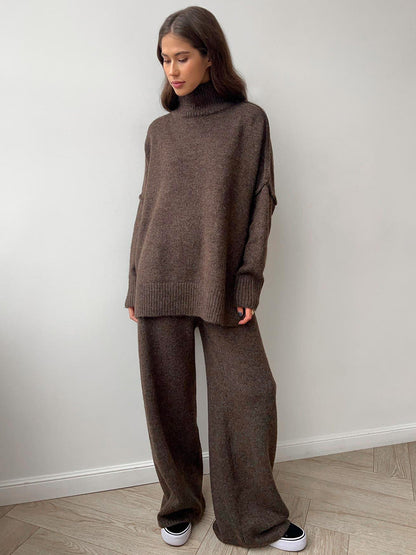 🔥Heiß begehrt: 50% Rabatt + Gratis Versand!🔥 Zweiteiliges Damen-Set aus lockerer Rollkragenpullover und Strickhose - Locker, dick, warm für Herbst und Winter