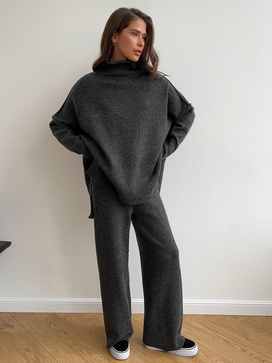 🔥Heiß begehrt: 50% Rabatt + Gratis Versand!🔥 Zweiteiliges Damen-Set aus lockerer Rollkragenpullover und Strickhose - Locker, dick, warm für Herbst und Winter