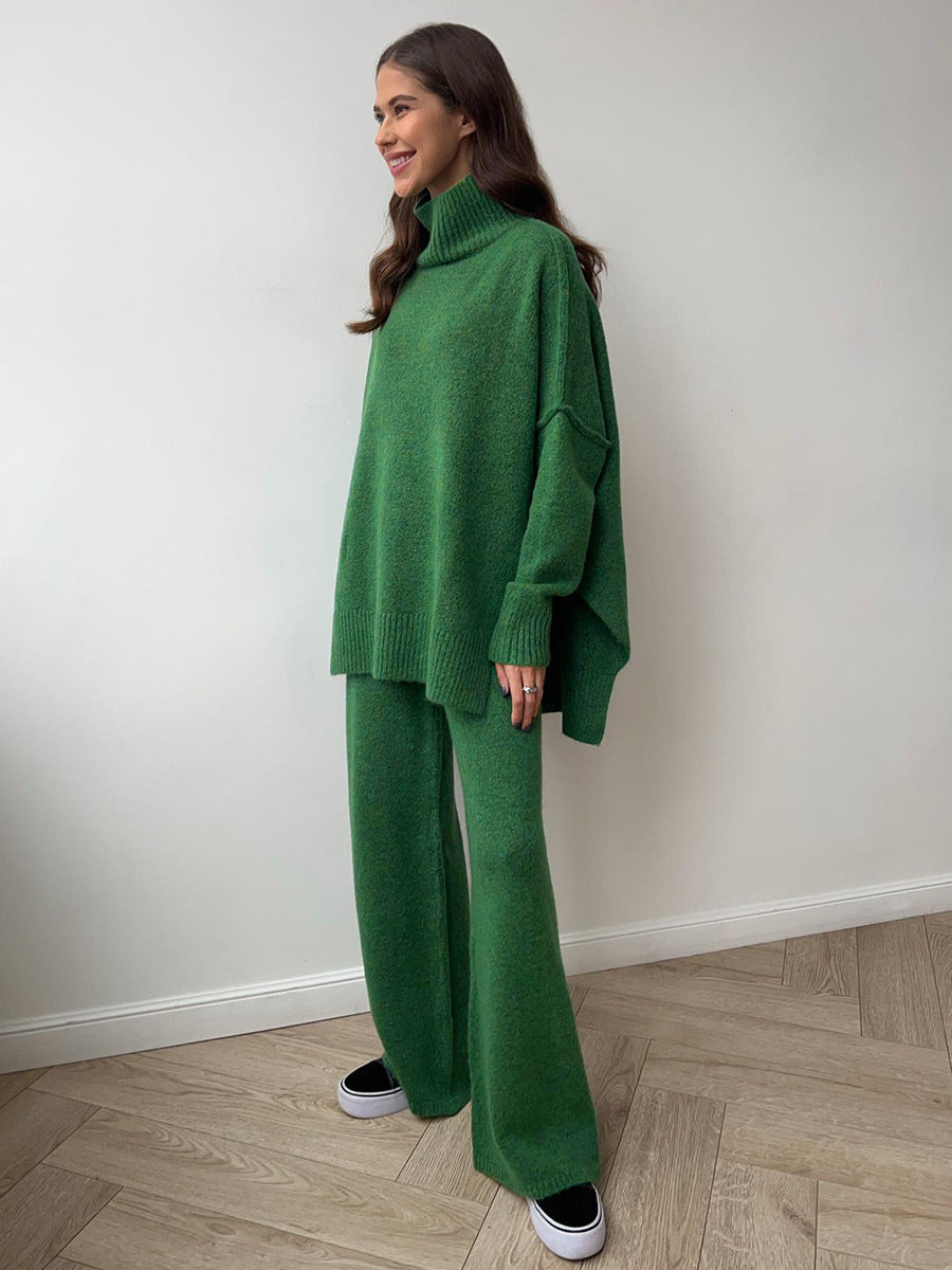 🔥Heiß begehrt: 50% Rabatt + Gratis Versand!🔥 Zweiteiliges Damen-Set aus lockerer Rollkragenpullover und Strickhose - Locker, dick, warm für Herbst und Winter