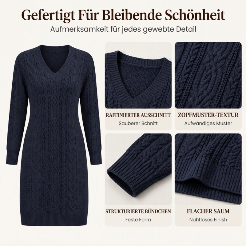Freizeitkleid für Damen mit V-Ausschnitt und Zopfstrick