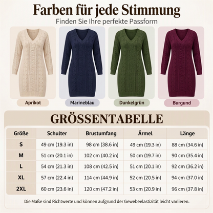 Freizeitkleid für Damen mit V-Ausschnitt und Zopfstrick