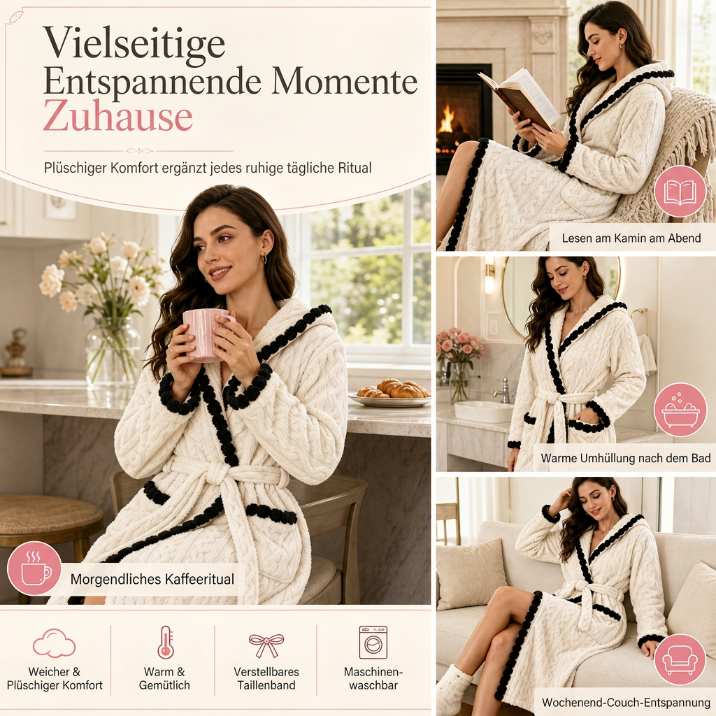 📢🎉50%Rabatt!!!🛍️✨Dicker, langärmeliger Bademantel aus Strickplüsch