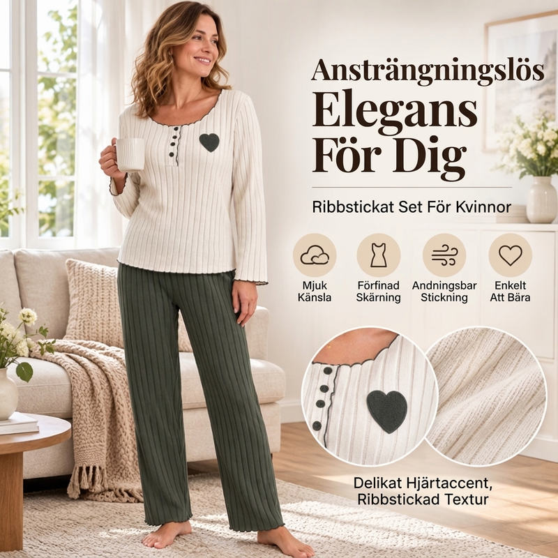 💖👚 Geripptes Schlafanzug-Set mit Herzstickerei | Weiches Rippgewebe, süße Herzstickerei & bequeme Passform ✨