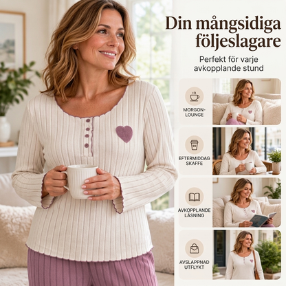 💖👚 Geripptes Schlafanzug-Set mit Herzstickerei | Weiches Rippgewebe, süße Herzstickerei & bequeme Passform ✨