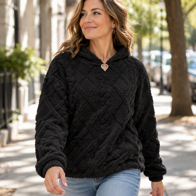 🔥 Im Trend! Jetzt sichern! 🔥 Damen-Kapuzenpullover aus kuscheligem Plüsch mit Rauten-Jacquardmuster