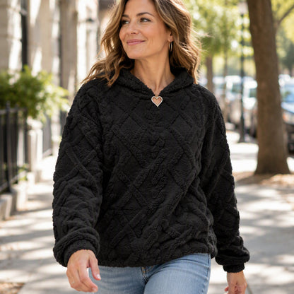 🔥 Im Trend! Jetzt sichern! 🔥 Damen-Kapuzenpullover aus kuscheligem Plüsch mit Rauten-Jacquardmuster