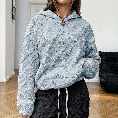 🔥 Im Trend! Jetzt sichern! 🔥 Damen-Kapuzenpullover aus kuscheligem Plüsch mit Rauten-Jacquardmuster