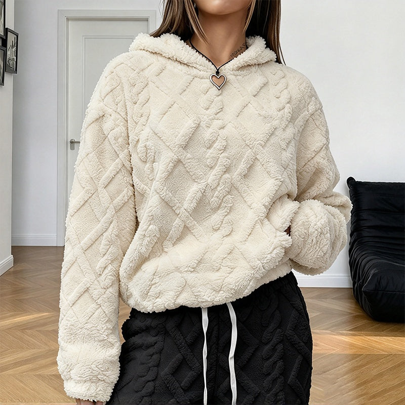🔥 Im Trend! Jetzt sichern! 🔥 Damen-Kapuzenpullover aus kuscheligem Plüsch mit Rauten-Jacquardmuster