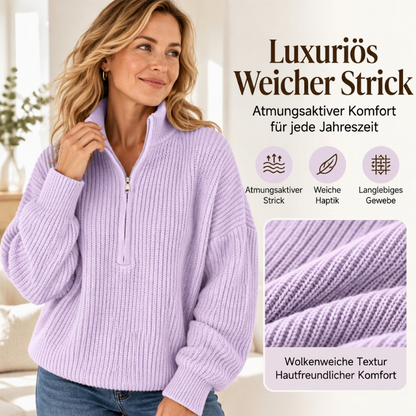 ✨Damen Stehkragen Halb-Reißverschluss Strickpullover