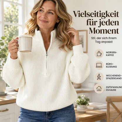 ✨Damen Stehkragen Halb-Reißverschluss Strickpullover