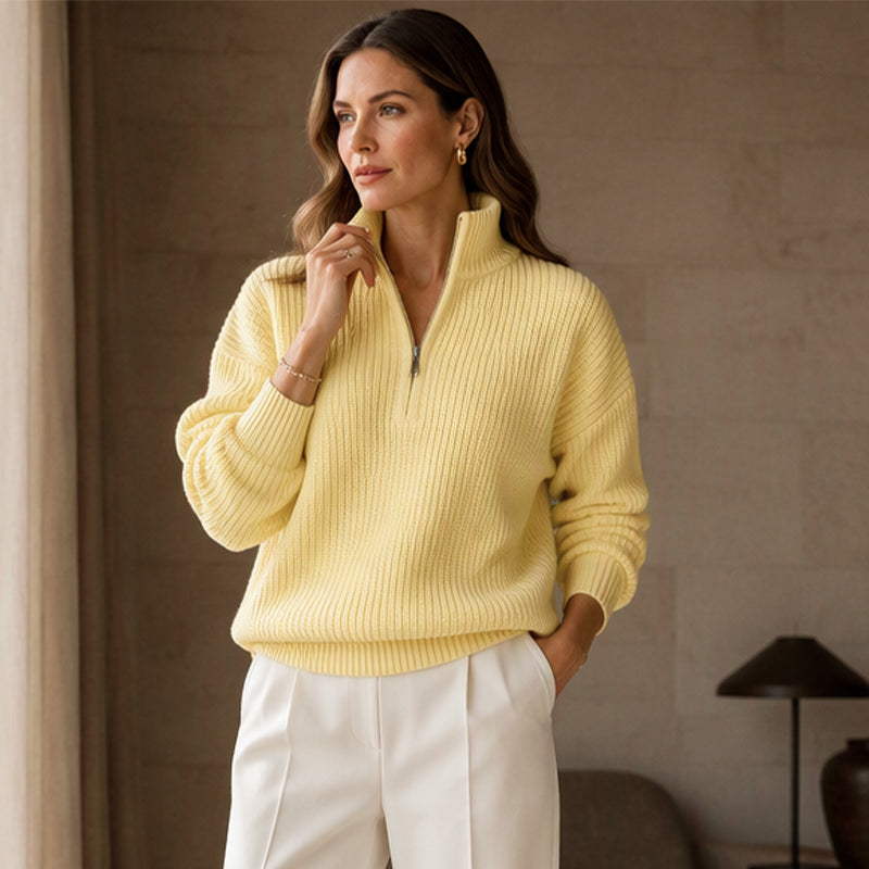 ✨Damen Stehkragen Halb-Reißverschluss Strickpullover