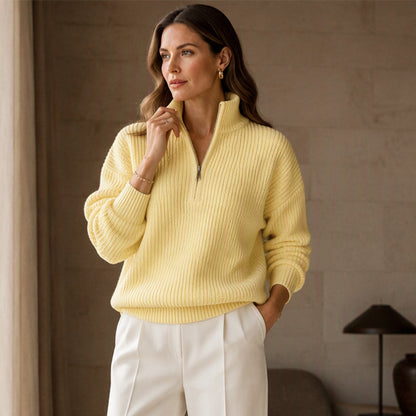✨Damen Stehkragen Halb-Reißverschluss Strickpullover