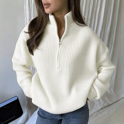 ✨Damen Stehkragen Halb-Reißverschluss Strickpullover