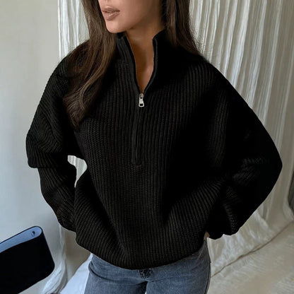 ✨Damen Stehkragen Halb-Reißverschluss Strickpullover