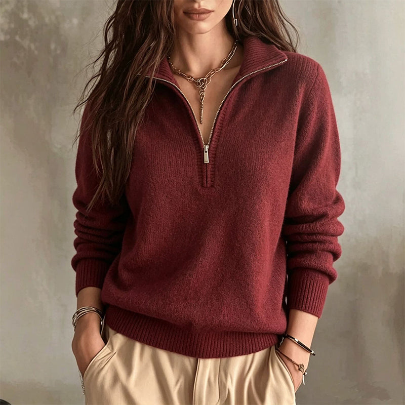 Damen Freizeit einfarbiges Halbzip-Sweatshirt