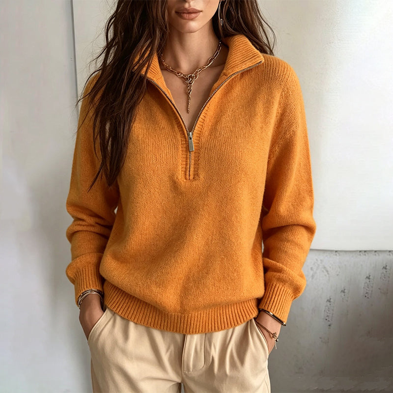 Damen Freizeit einfarbiges Halbzip-Sweatshirt