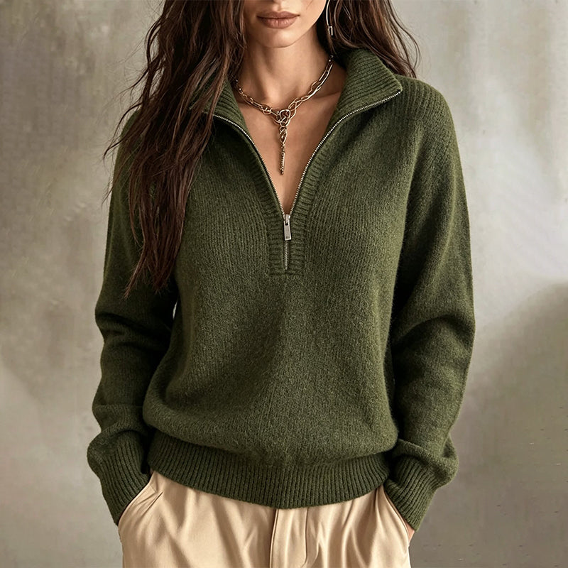 Damen Freizeit einfarbiges Halbzip-Sweatshirt