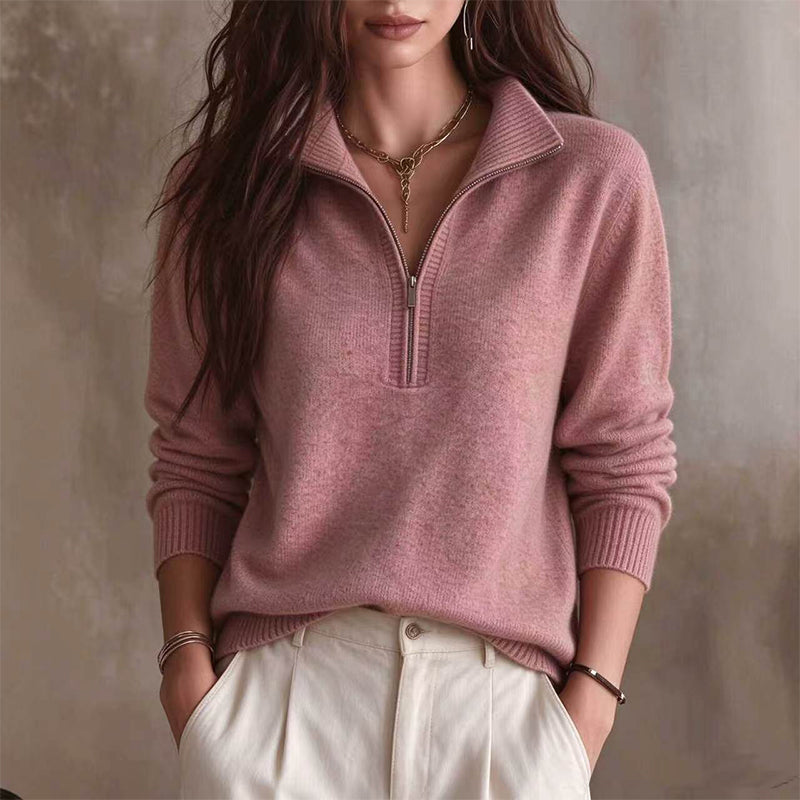 Damen Freizeit einfarbiges Halbzip-Sweatshirt
