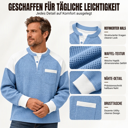 Freizeit-Henley-Oberteil für Herren mit Farbblock-Design und Waffelstrick
