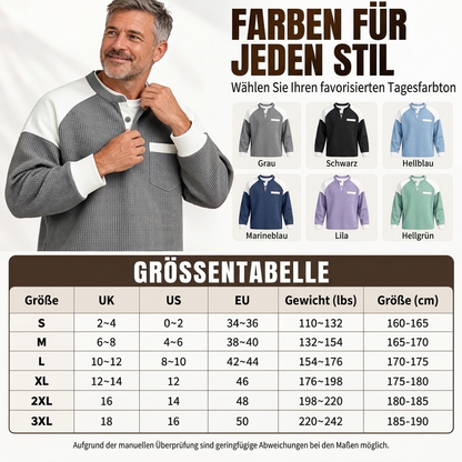 Freizeit-Henley-Oberteil für Herren mit Farbblock-Design und Waffelstrick