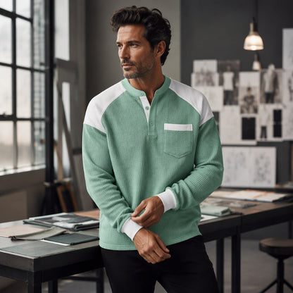 Freizeit-Henley-Oberteil für Herren mit Farbblock-Design und Waffelstrick