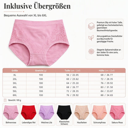 Bequeme High-Waist Baumwoll-Slips für Damen mit sanfter Formung & Spitze