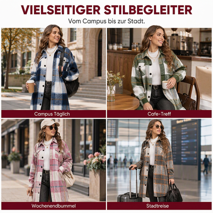 💥50% Rabatt! Nur heute!💥 Legeres kariertes Damen-Hemdjacke mit Knopfleiste in langem Schnitt