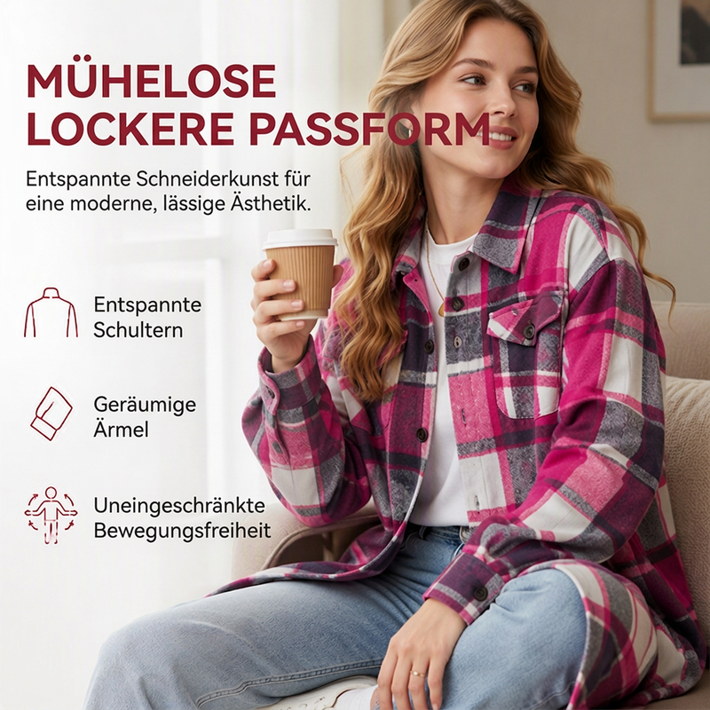 💥50% Rabatt! Nur heute!💥 Legeres kariertes Damen-Hemdjacke mit Knopfleiste in langem Schnitt