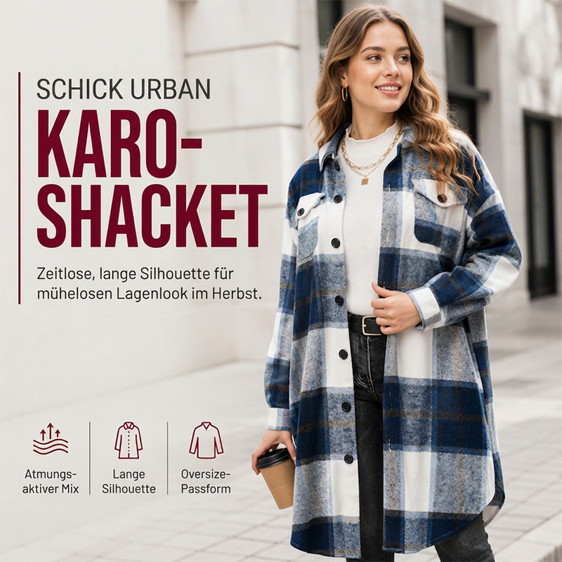💥50% Rabatt! Nur heute!💥 Legeres kariertes Damen-Hemdjacke mit Knopfleiste in langem Schnitt