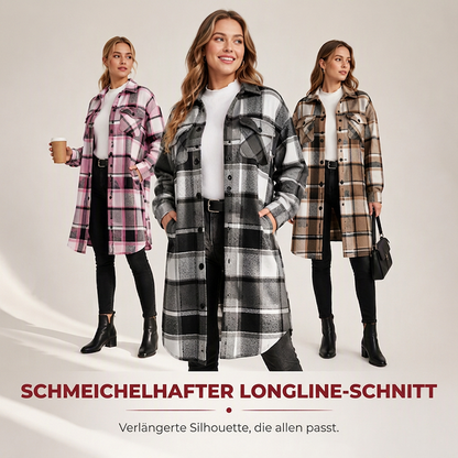 💥50% Rabatt! Nur heute!💥 Legeres kariertes Damen-Hemdjacke mit Knopfleiste in langem Schnitt