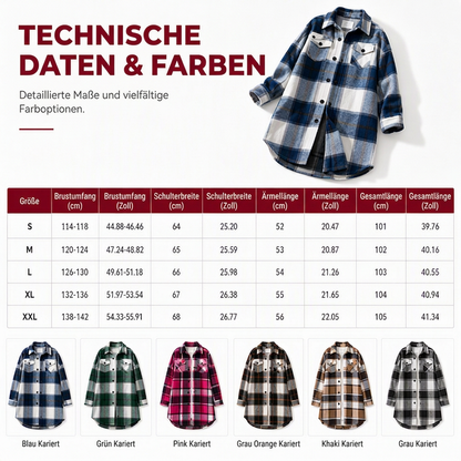 💥50% Rabatt! Nur heute!💥 Legeres kariertes Damen-Hemdjacke mit Knopfleiste in langem Schnitt