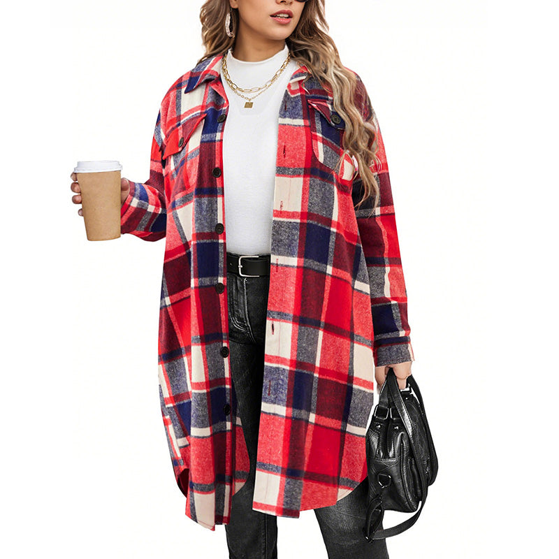 💥50% Rabatt! Nur heute!💥 Legeres kariertes Damen-Hemdjacke mit Knopfleiste in langem Schnitt