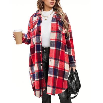 💥50% Rabatt! Nur heute!💥 Legeres kariertes Damen-Hemdjacke mit Knopfleiste in langem Schnitt