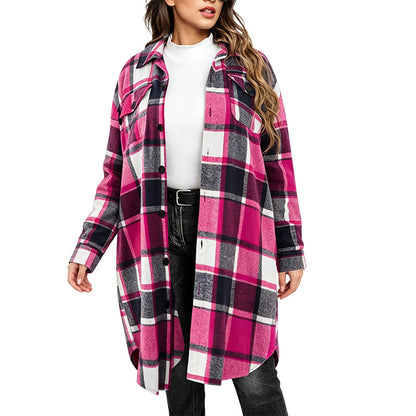 💥50% Rabatt! Nur heute!💥 Legeres kariertes Damen-Hemdjacke mit Knopfleiste in langem Schnitt