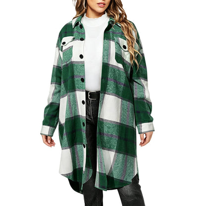 💥50% Rabatt! Nur heute!💥 Legeres kariertes Damen-Hemdjacke mit Knopfleiste in langem Schnitt